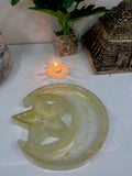 Handmade Star & Crescent Resin Serving Tray – Elegant Gold Glitter Decor for Dates, Chocolates, and Sweets