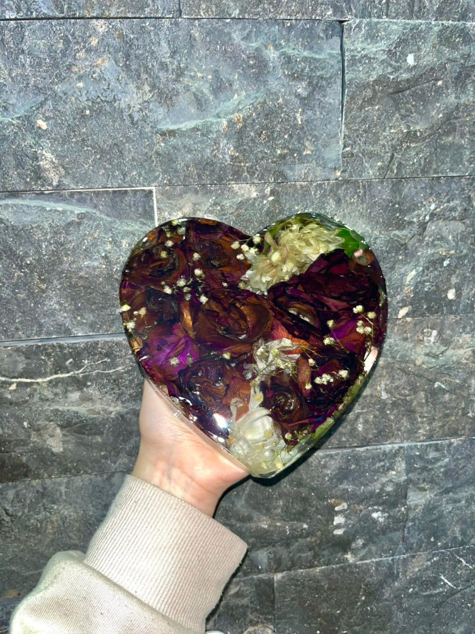 Handmade Large Resin Heart Bouquet Preservation – Custom Floral Keepsake & Decorative Paperweight